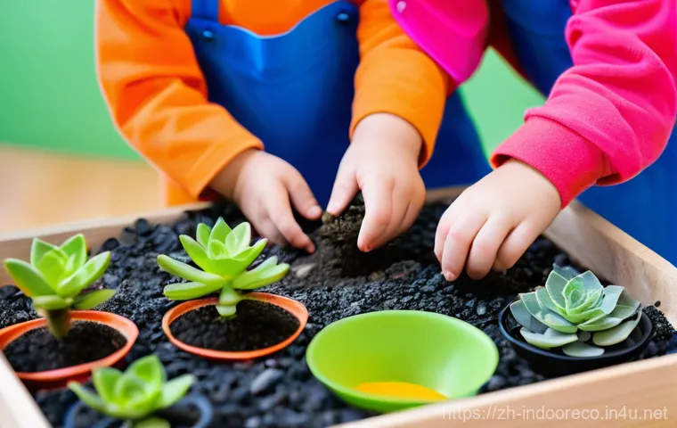 초등학교 및 고등학교 실내 생태계 교육 - **Prompt 2: Interactive Aquarium Ecosystem Maintenance**
    "A lively classroom with three enthusia...