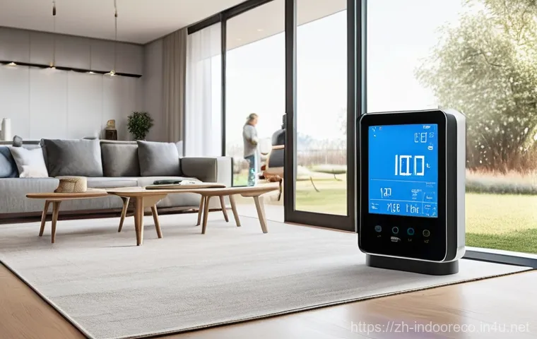 미세먼지 측정 방법 - **Prompt 1: Smart Home Air Guardian**
    "A clean, brightly lit modern living room, showcasing a se...