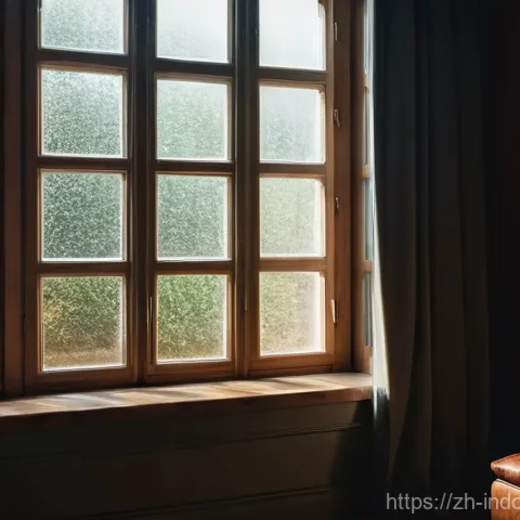 미세먼지의 실내 유입 경로 - **Prompt:** A cozy, warm indoor living room with a large window. The window is closed, but subtle, g...