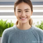 실내 공기질 측정 기기 - 02 mg/m³ (Safe)', and 'CO2: 450 ppm (Optimal)'. A young woman or man (wearing neat, casual clothing,...