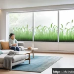 미생물 기반 실내 환경 관리 - A modern living room scene featuring a sleek air purifier equipped with a visible microbial filtrati...