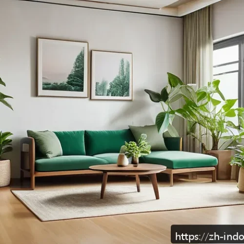 실내 식물과 미생물 상호작용 - A modern indoor living room scene featuring various lush green plants such as pothos (绿萝), spider pl...